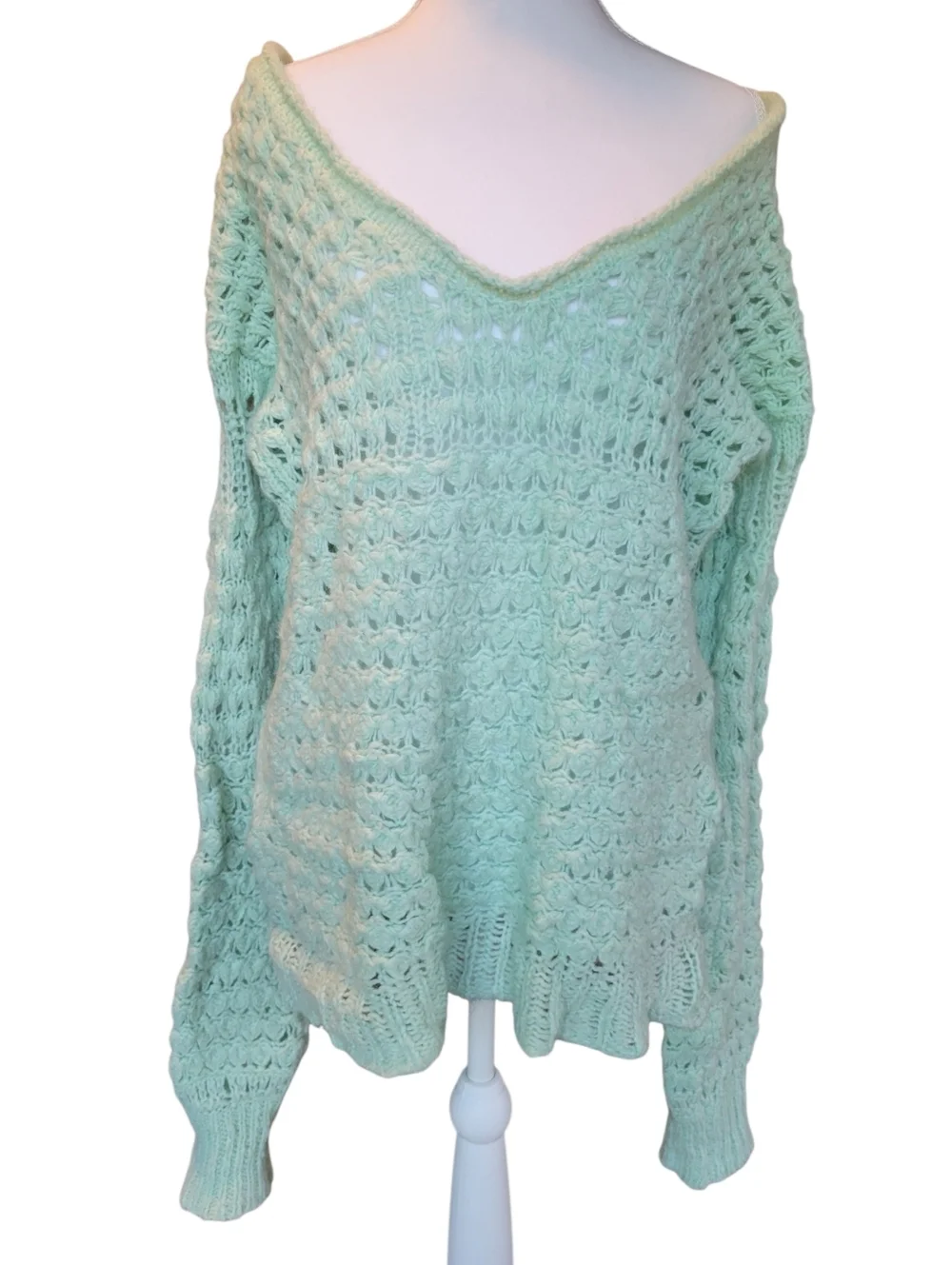 Free People Crashing Waves Wool Blend Mint Green Oversized Sweater
